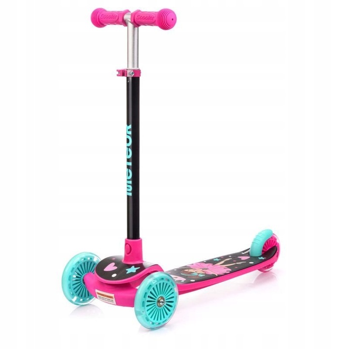 Meteor Funny háromkerekű roller, rózsaszín, 60-75cm, LED kerekekkel, max. felhasználói súly 50kg
