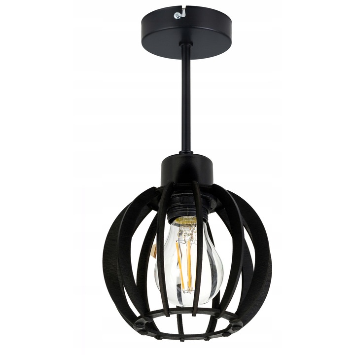 Plafoniera Loft Neagra, Klosz Lemn E27, Design Industrial