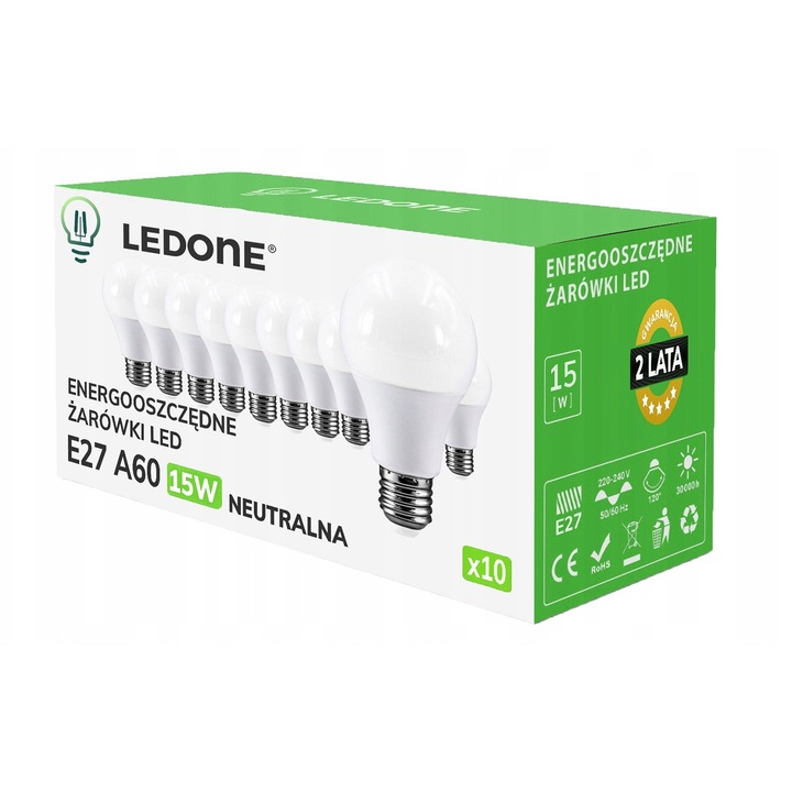 10 db E27 A60 15W Semleges Fehér LED izzó készlet, 1350 lumen, 230V