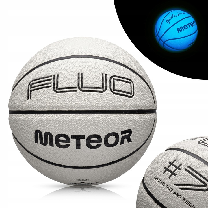 Баскетболна топка Meteor FLUO #7, бял/неоново син, 75-78 см, PU материал, за мъже