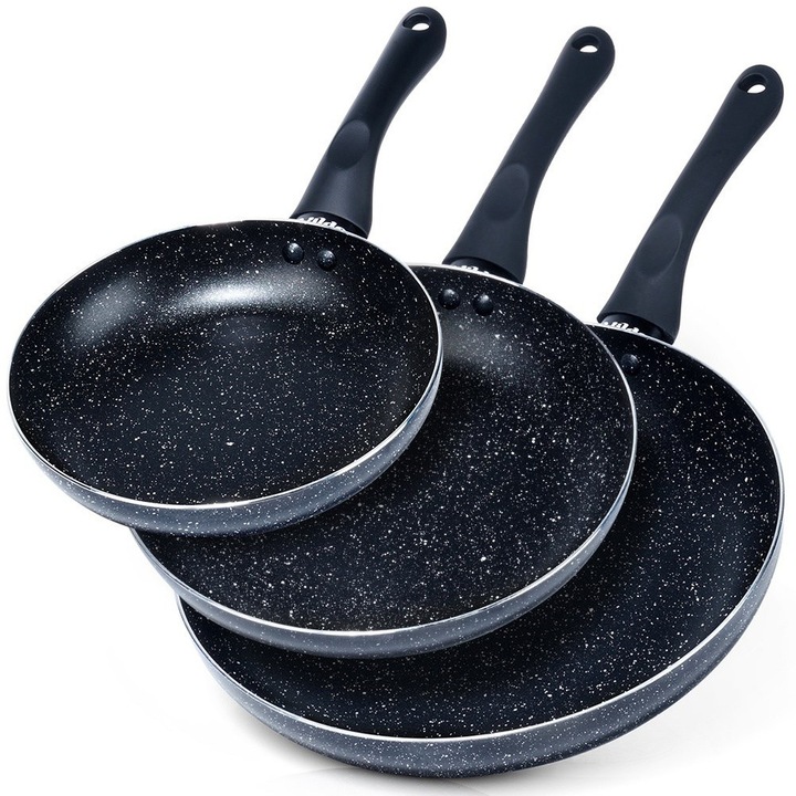 Vilde Black Line serpenyőkészlet, 3 db, gránit, 20x4cm, 24x4.5cm, 28x5.5cm, fekete