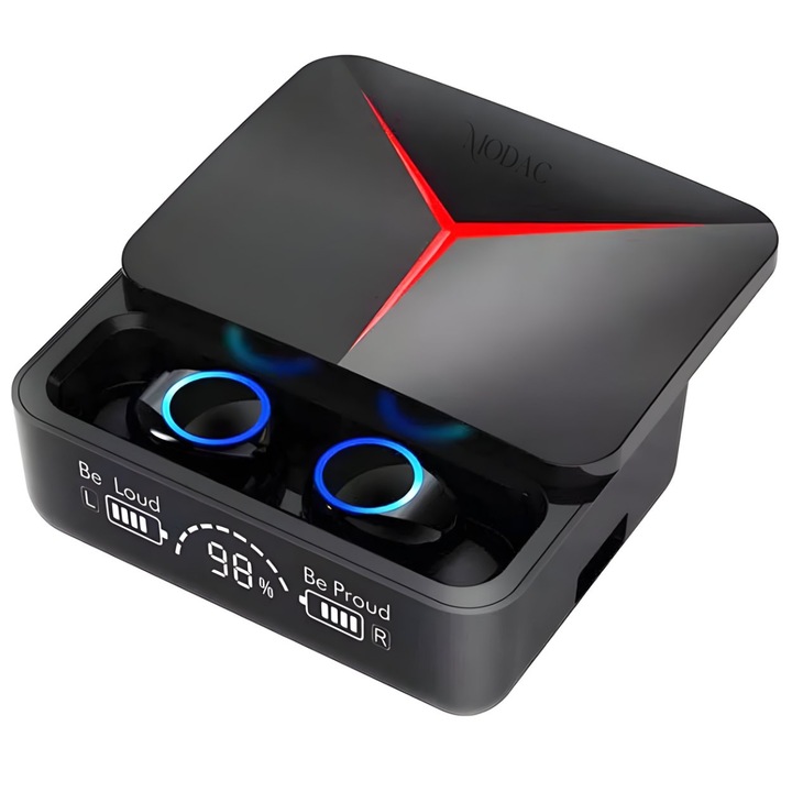 Casti Smart M90 PRO, Modac, V5.3 BT Wireless, Touch, Display Digital, Functie powerbank 1200mAh, Compatibil cu IPhone, Xiaomi, Huawei, Samsung, Sistem iOS, Android, Negru