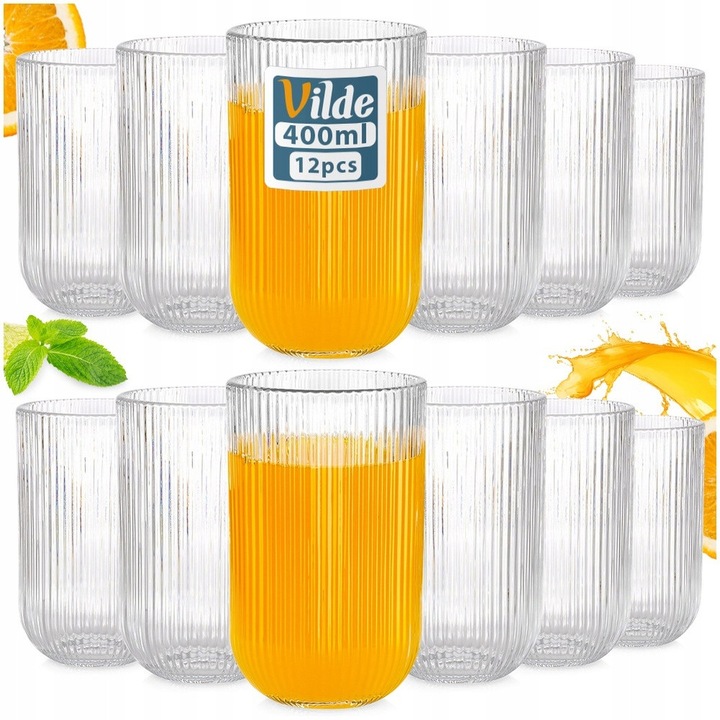 12 db üvegpohár készlet, 400 ml, átlátszó, 12,5x8cm