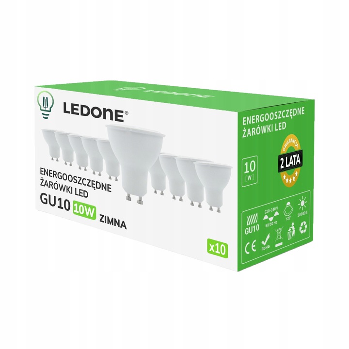 10 db LED GU10 10W izzó készlet, Hideg fehér szín, LED-ONE, 50x53mm, 800-850lm