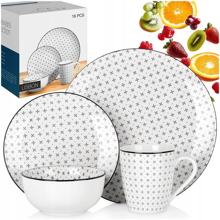 16 részes étkészlet, Vilde, porcelán, többszínű, 4 személyes, tartalmaz tányérokat, tálakat és bögréket