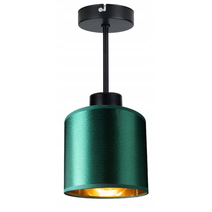 Lustra LED-ONE, model cu abajur cilindric, verde-aurie, 1 sursa de lumina E27, dimensiuni 40x14cm