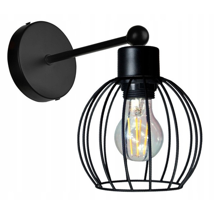 Лампа Аплик E27 LED-ONE Drut Loft, 20см височина, 16,5см диаметър, метал, черен