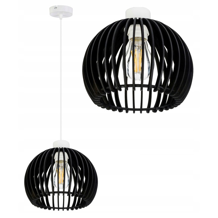 Lampa Suspendata Loft, Sferic Shade 36cm, Lemn, 1x E27