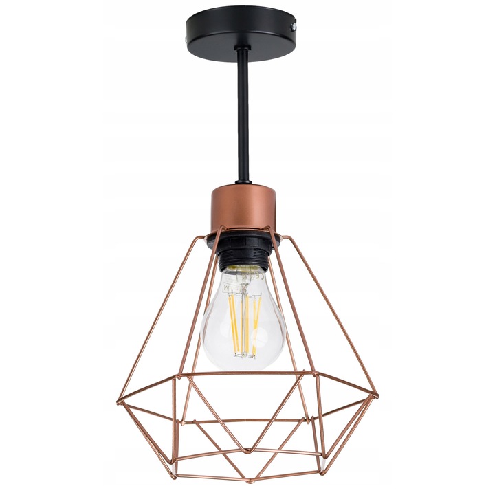 Lustru suspendat LED-ONE, model Drut, negru/mied, 1 sursa de lumina E27, 45x10cm