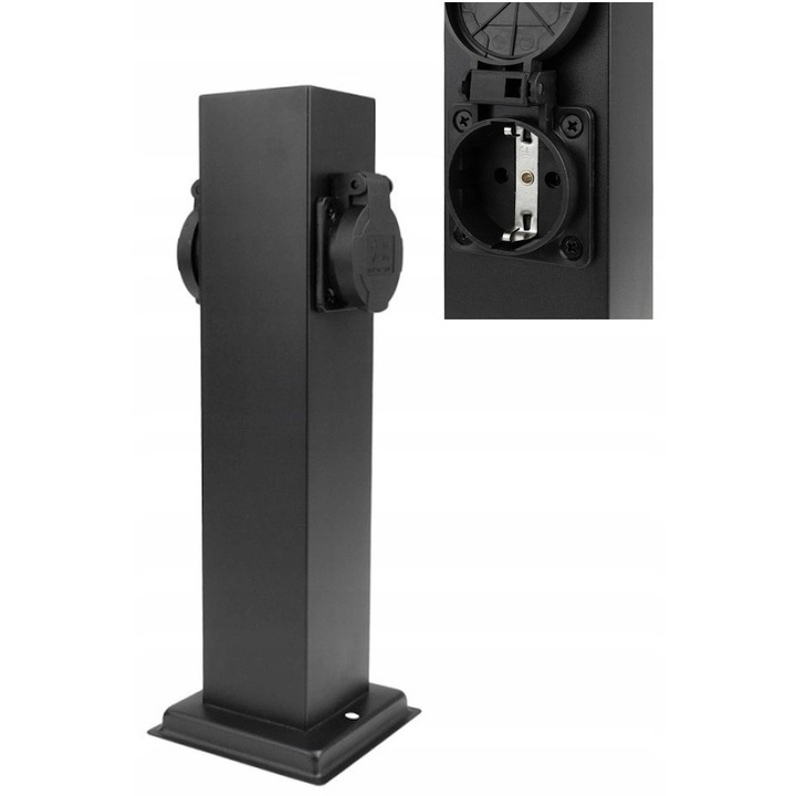 Stalp de alimentare pentru gradina LED-ONE SO-G, 2 x prize 230V IP44, 220-240V AC, negru, 30 cm (60x60 mm), cod 9H7BACN7R1