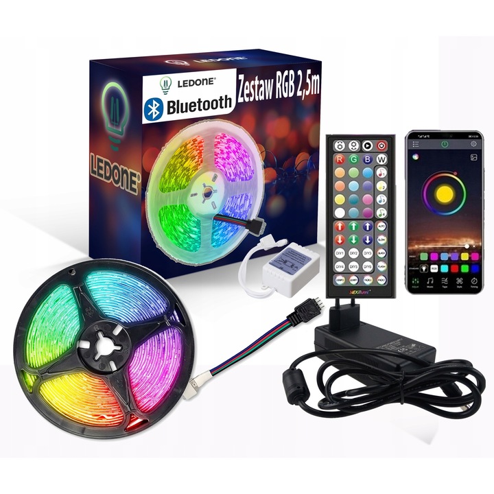 LED szalag 2,5m RGB 5050, LED-ONE, Bluetooth vezérlés, komplett szett, 12V