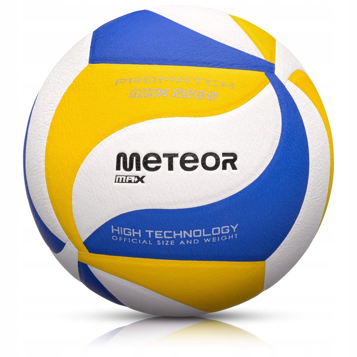 Волейболна топка Meteor Max 2000, 5, двуцветна бяло-синьо-жълта, 65 см, 18 панела