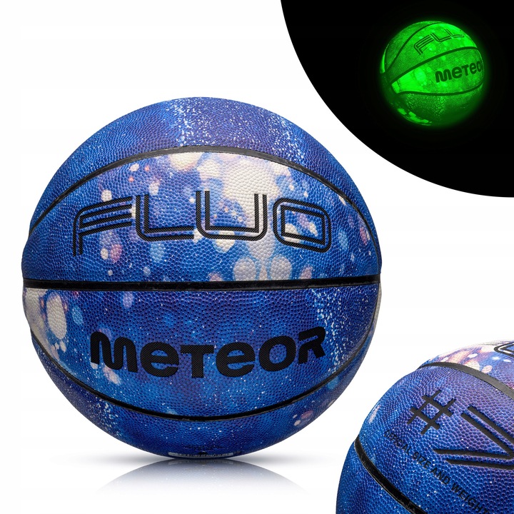 Баскетболна топка Meteor FLUO #7, флуоресцентна, синя и бяла, 75-78 см, за мъже