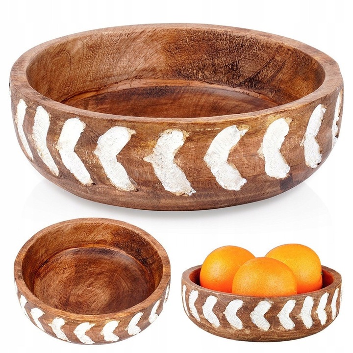 Bol din lemn Vilde, 20x20cm, 850ml, design rustic, culoare brown
