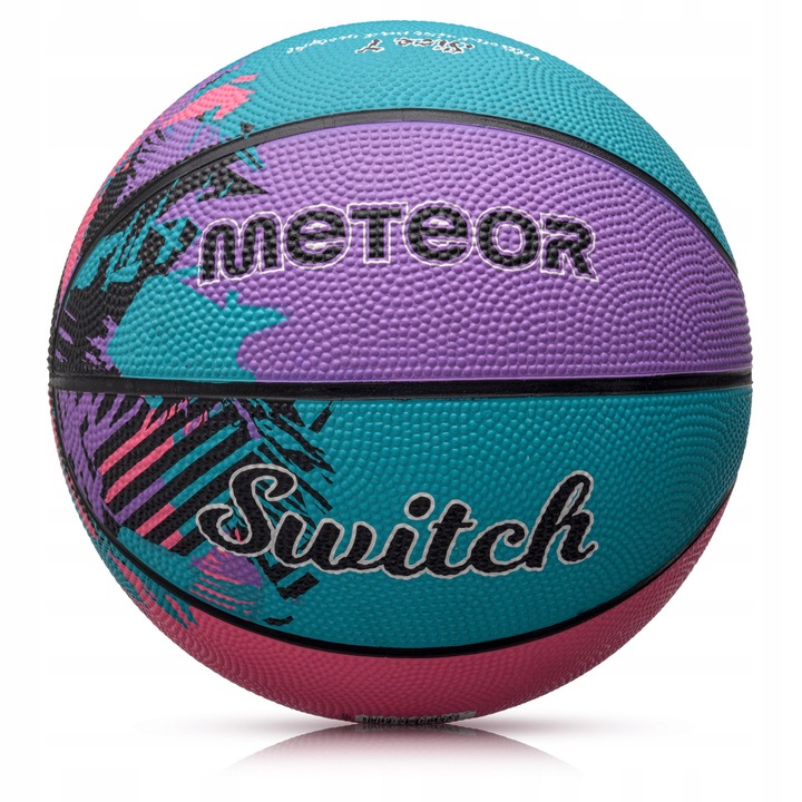 Баскетболна топка Meteor Switch #7, лилаво-розово-синя, 75-77 см, за открито и закрито