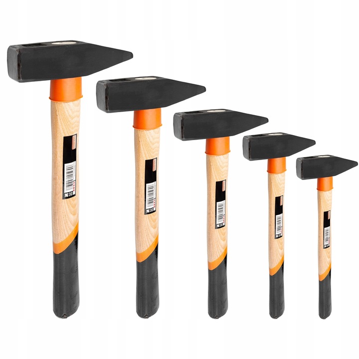 Set ciocane slabici, 5 bucati, 100g-2000g, trunchi din lemn de frasin, lungimi 25-40cm