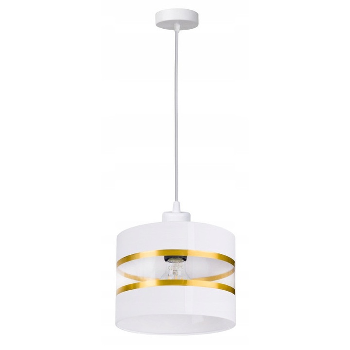 LED-ONE Абажурна лампа, 1xE27, O 20см, регулируема височина до 100см, бяла със златни ивици