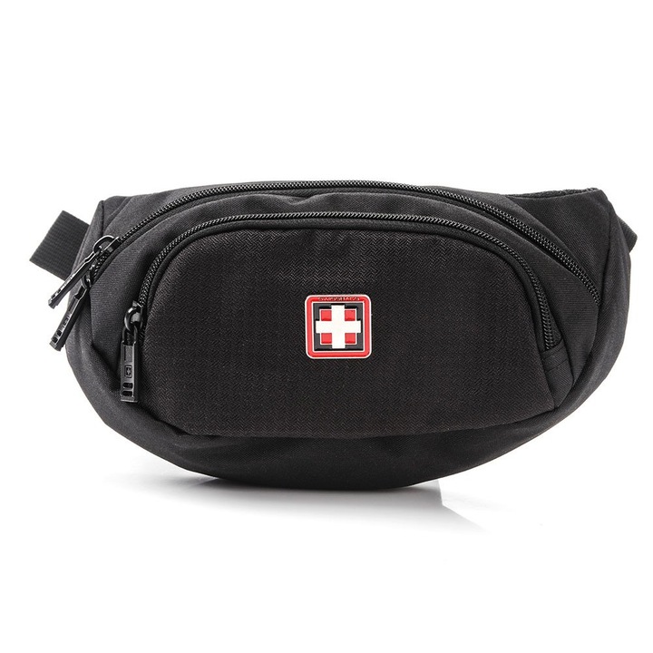 Спортна чанта за кръст SwissBags Luzern 3L, черна, 33x16x7см, 2 отделения, регулируема презрамка