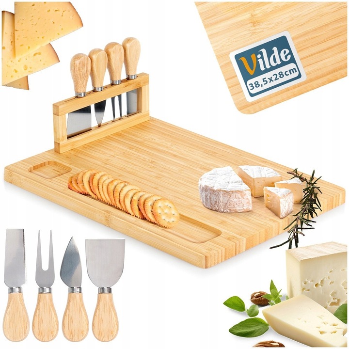 Tavita servire branzeturi Vilde bambus set 5 piese maro 38.5x28x15cm