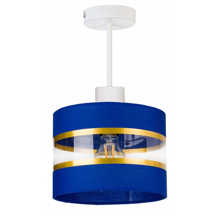 Висящ полилей LED-ONE, абажур, 20см, син със златни ивици, 1 източник на светлина E27, 40см височина