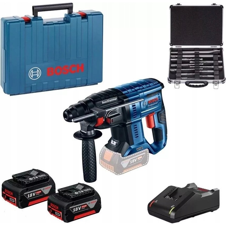 Rotopercutor Bosch GBH 180-LI, 18V, 2J, set cu 2 acumulatori, accesorii