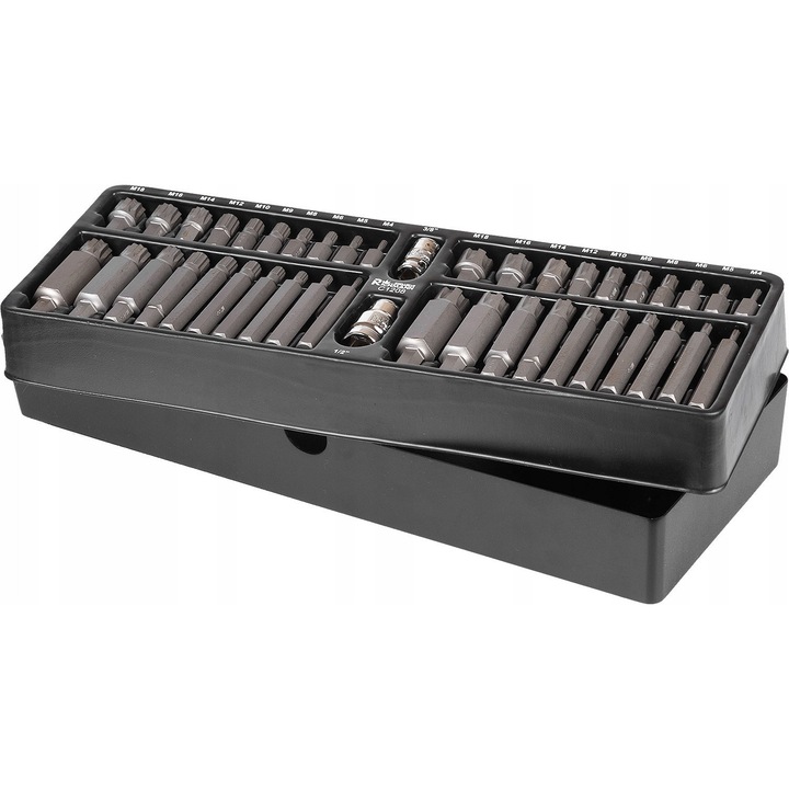 RICHMANN Corona C1208 bitkészlet, SPLINE és RIBE, S2 króm-vanádium acélból, 1/2 és 3/8 adapterekkel, fekete, 46 darab