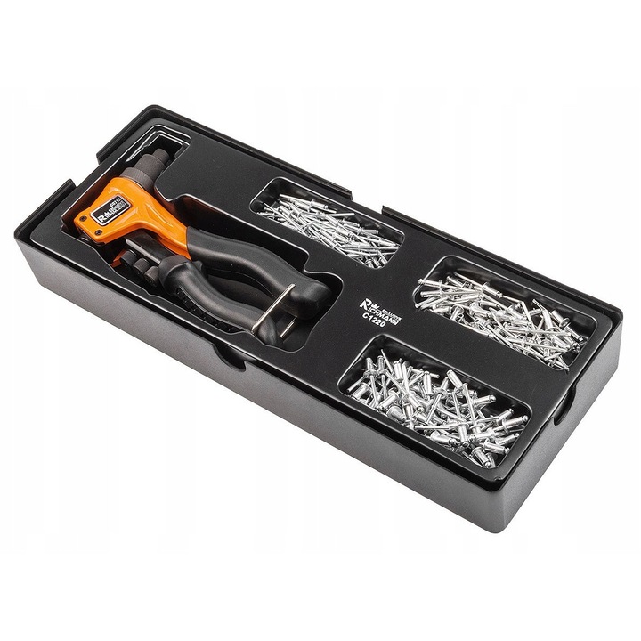 RICHMANN kézi szegecselő készlet 2.4-4.8mm alumínium szegecsekkel 3.2x11mm, 4.0x11mm, 4.8x11mm, műhelykocsihoz való töltet