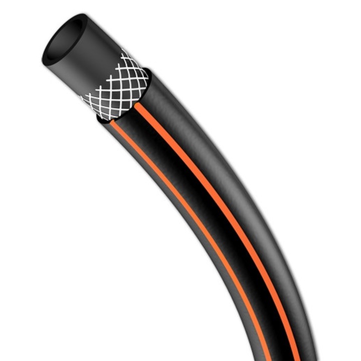 Bradas kerti tömlő 1" 25m 3 rétegű PVC, UV-álló, narancssárga csíkokkal