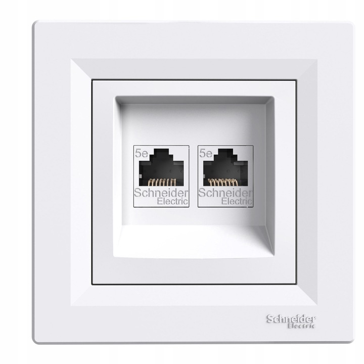 Priza retea RJ45 dubla (soclu retea) Schneider Electric Asfora, Cat.5e, pentru montaj incastrat, alb