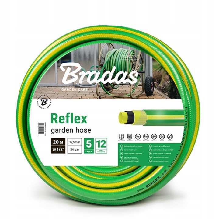 Bradas kerti tömlő 3/4", 25m, 5 rétegű, nyomásálló, zöld sárgával