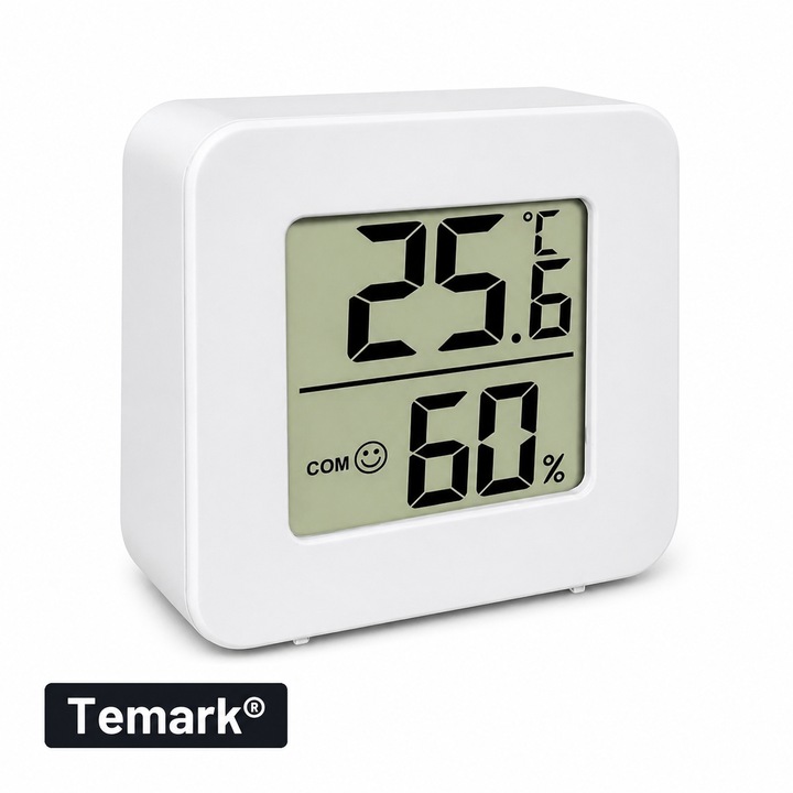 Termometru digital de camera cu higrometru, afisaj LCD, masurare temperatura si umiditate interior, TMK-T0-W, Temark®