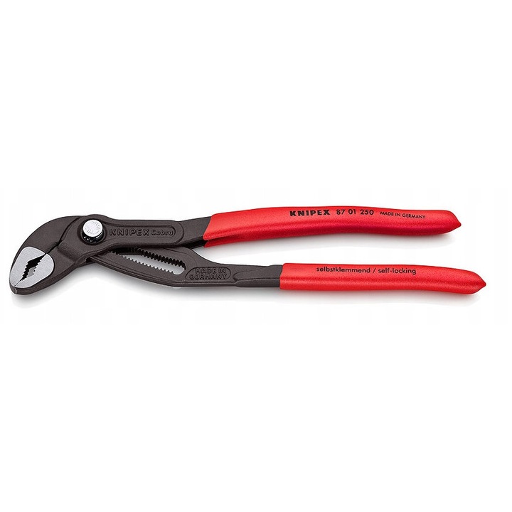 Cleste reglabil Knipex Cobra 87 01 250, 250 mm, din otel crom-vanadiu, autoblocant cu dinti caliti, rosu