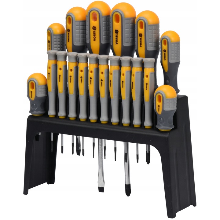 Vorel csavarhúzó készlet, 18 részes, CrV 6150, ergonomikus, csúszásmentes, többszínű