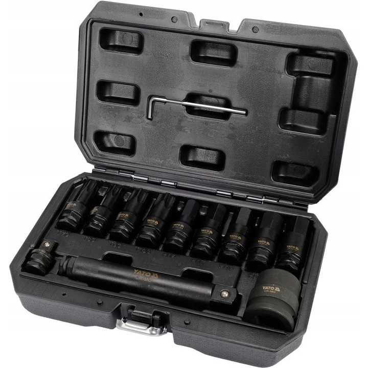 Комплект ударни ключове HEX/TORX 3/4'', YATO, 12 части, CrMo, T70-T100, H14-H22