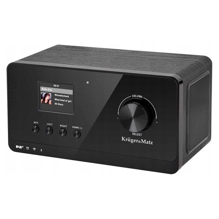 Radio internet cu ceas Kruger&Matz KM0816, DAB+ si FM, Bluetooth, negru, 247x120x144mm