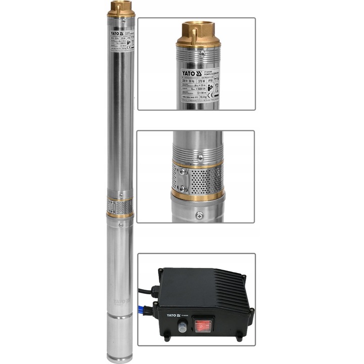Потопяема водна помпа Yato 370W, инокс, максимална дълбочина 80м, капацитет 5400л/ч, кабел 20м