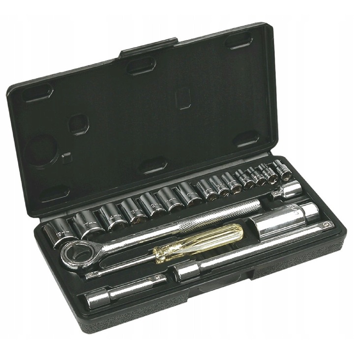 Комплект вложки 1/4", 3/8" 20 части Top Tools, размери 4-19мм, пластмасова кутия