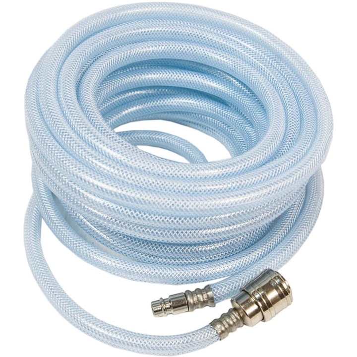 Furtun pneumatic / kompresszorhoz Kraft&Dele KD440, rugalmas PVC-ből, poliészter hálóval erősítve, 6 mm (belső O)/12 mm (külső O), átlátszó, 10m