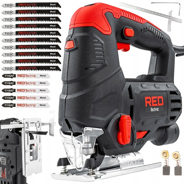 RED TECHNIC elektromos fűrész, 1400W, 0-3000rpm, 45°-os vágás, készlet 15 késsel