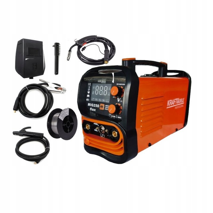 Kraft&Dele KD1875 félautomata hegesztőgép MIG/MMA/TIG-Lift 20-250A, IGBT inverter, 100% munkaciklus 250A-en, narancs/fekete, 1 db.