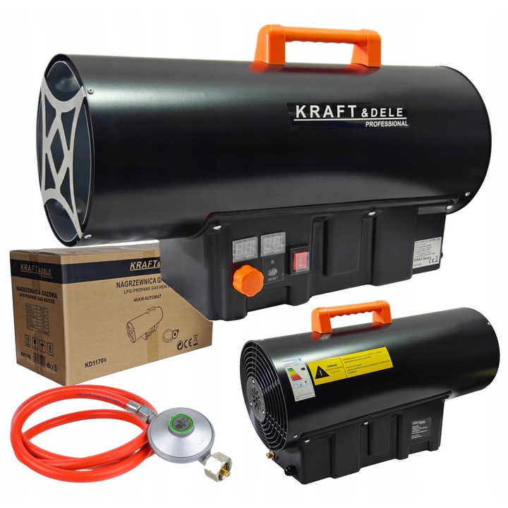 Kraft&Dele KD11706 ipari hőlégfúvó, 45kW, LCD termosztát, 630x280x350mm, komplett szett