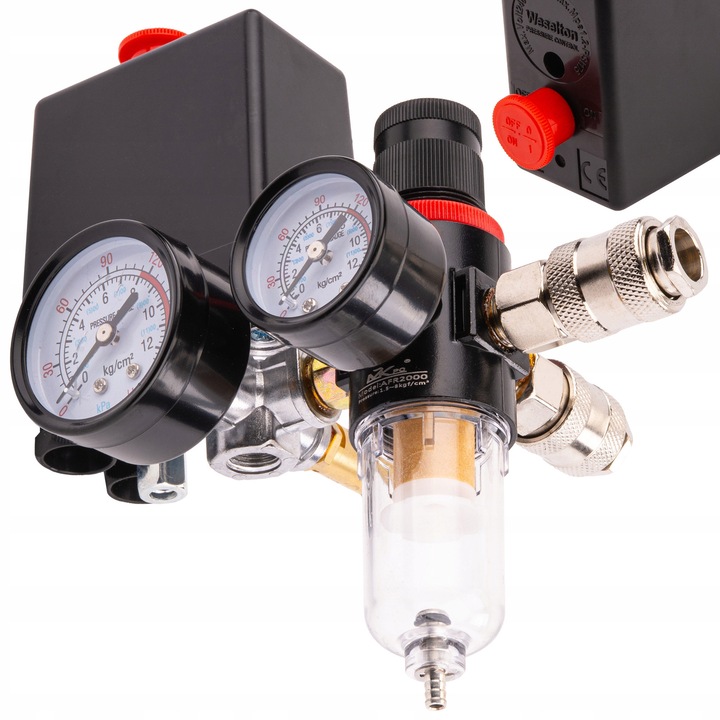 Пълен пресостат за компресор Powermat PM-KO-100T-V2, 230V, 8 bar, 1/4" x 1/2"