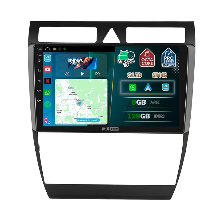 Navigatie Audi A6 C6 (2004-2008) Pre-facelift dedicata, MaxTech® PRO SERIES, 8 GB Ram 128 GB Rom OctaCore, Carplay & Android auto, Ecran 9” HD Touch, SIM 4G, GPS, Wifi, Bluetooth, Radio
