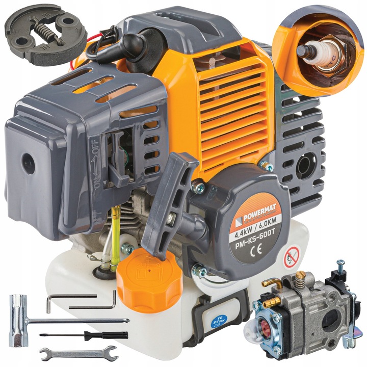 Motor pentru cositoare POWERMAT PM-KS-600T-SI, 6KM, 49cc, set cu chei de montaj