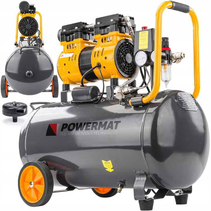 Compresor 50L Powermat, 8 bar, 290l/min, 230V, set unelte pneumatice 6 el.