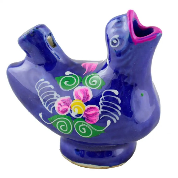 Fluier cu apa realizat din ceramica Pasare Albastru