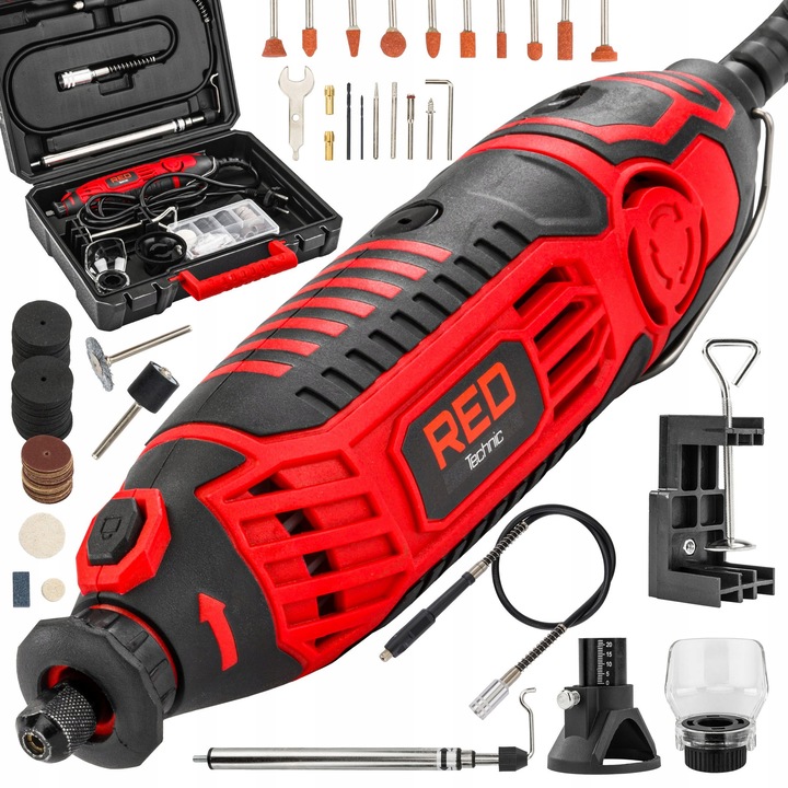 RED TECHNIC mini csiszoló, 280 W, 35000 RPM, komplett készlet tartozékokkal, tartóval