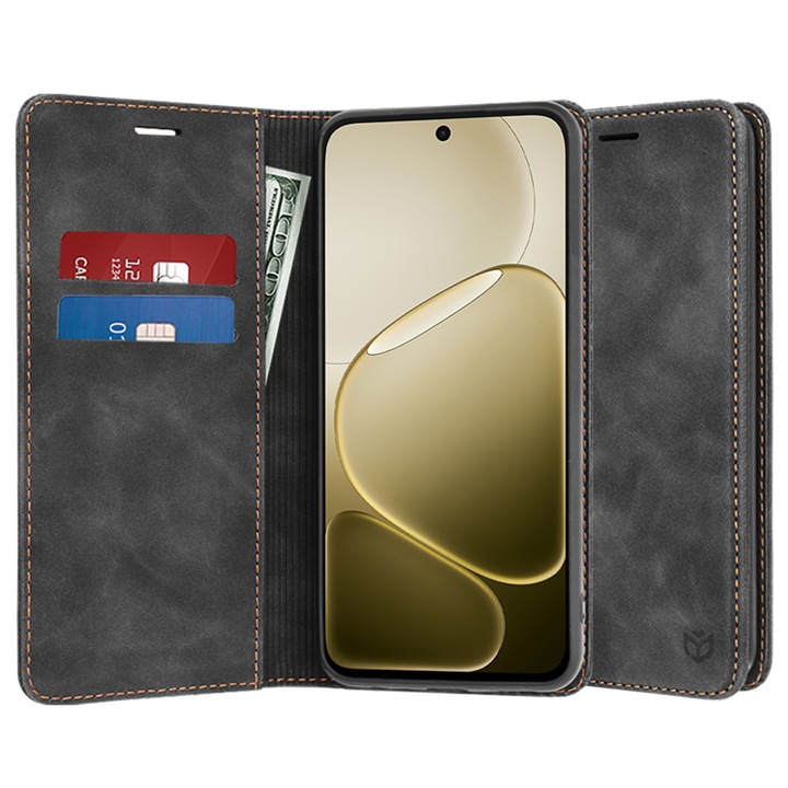 Husa pentru Oppo A6 4G / A6x 4G / A6x 5G DaDen® Tip Carte, Confy Cover, Suport card, Functie de Stand si Inchidere Magnetica, Protectie Sporita, Piele ecologica, Negru