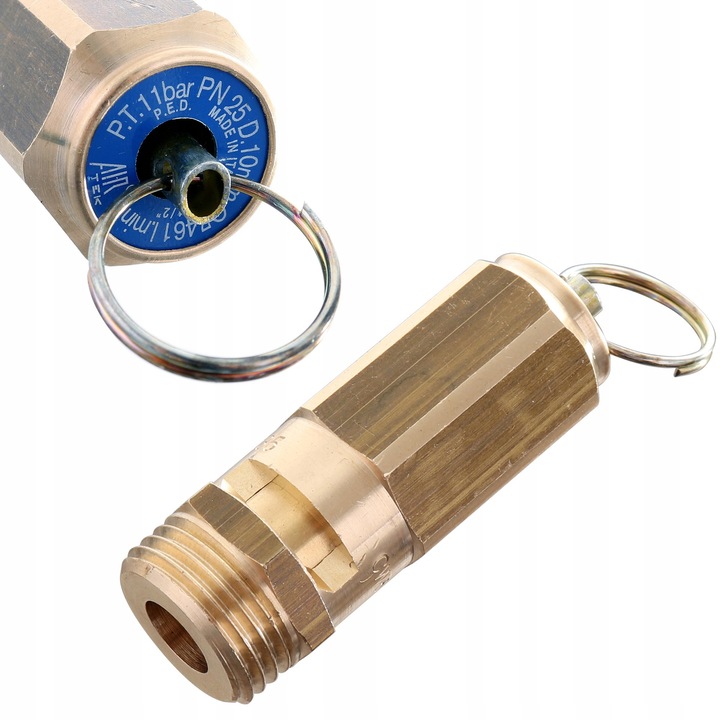 Biztonsági szelep kompresszorhoz 1/2", Airtek, 11bar, 63mm, sárgarézből