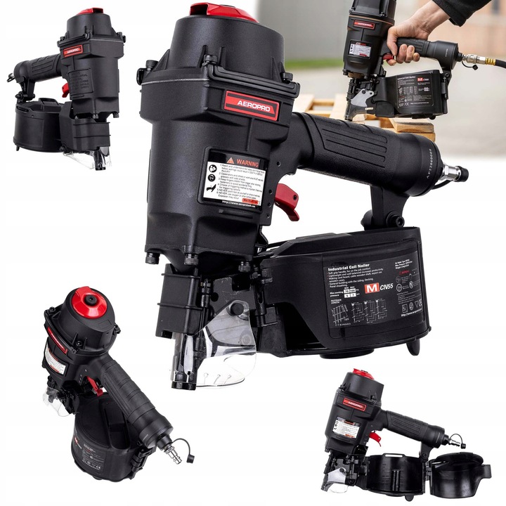 Pistol de batut cuie pneumatic cu tambur AEROPRO MCN55 32-57mm, 2,5kg, 300-350 bucati, cu ochelari de protectie, negru